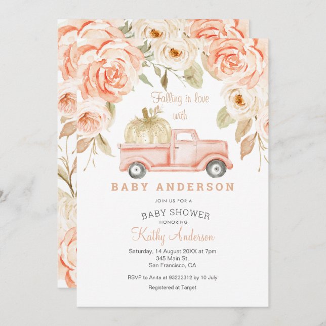 Apaixonando Convite para Chá de fraldas de Pêssego (Frente/Verso)