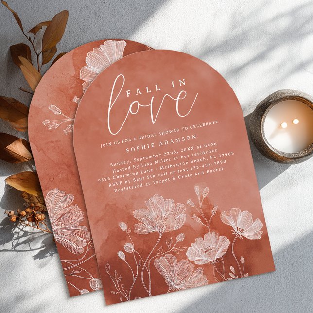 Apaixonar Chá de panela Arranjado Convite (Fall In Love - Bridal Shower Autumn Invite)