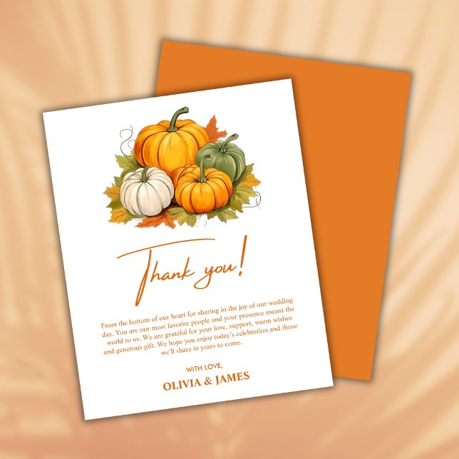 Apaixonar o Cartões de agradecimentos de Casamento (Fall in Love Autumn Rustic Pumpkin Fall Wedding Thank You Card  )