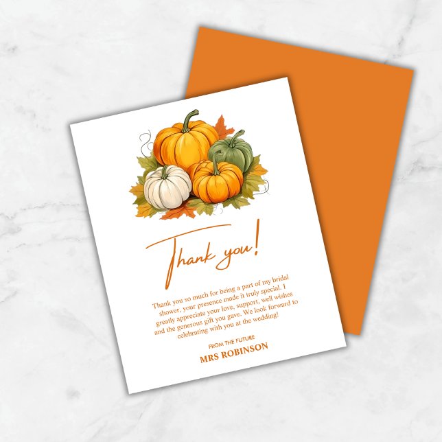 Apaixonar o Cartões de agradecimentos de Chá de pa (Budget Fall in Love Pumpkin Bridal Shower Thank You Card )