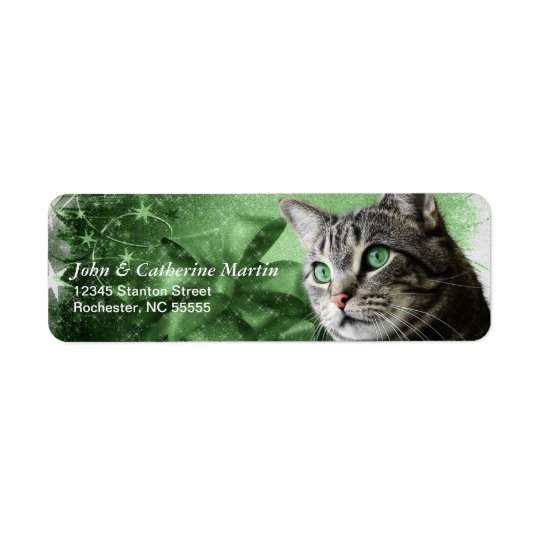 APAL - Gato de gato malhado de prata do Natal Etiqueta Endereço De Retorno