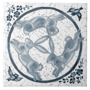 Aparência Azul e Branca com Três Coelhos de Leit