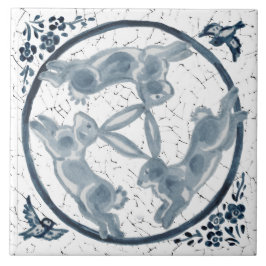 Aparência Azul e Branca com Três Coelhos de Leitur