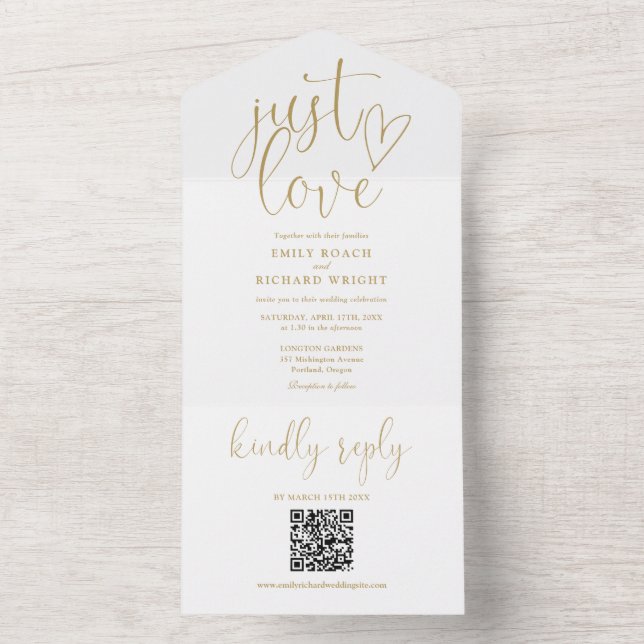Apenas ame o código QR moderno elegante dourado do (Interno)