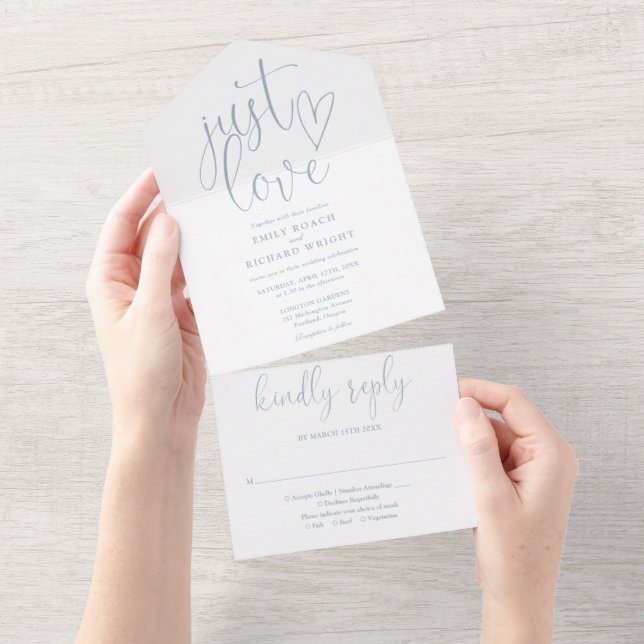 Apenas Amor Elegante Script Pó Azul Casamento (Aba destacável)