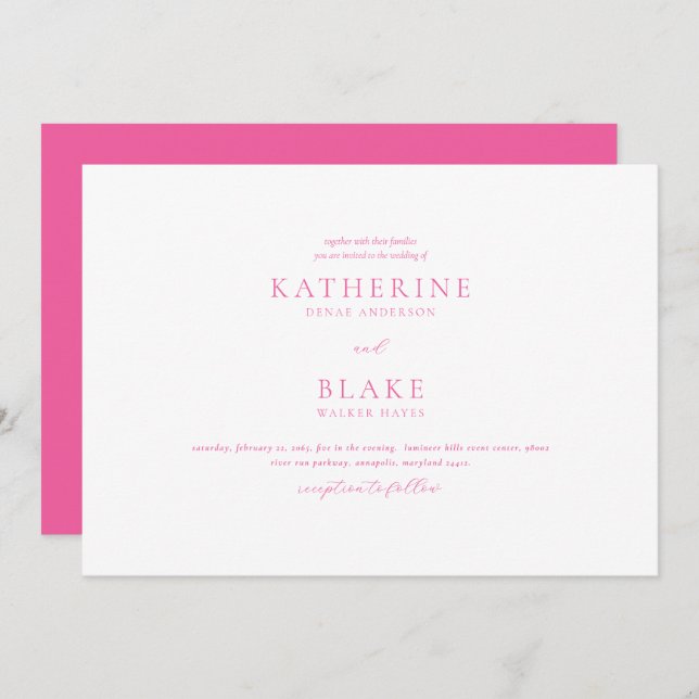 Apenas o Convite Moderno de Casamento Rosa (Frente/Verso)
