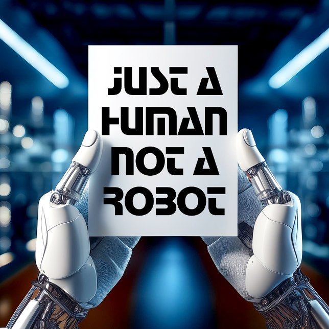 Apenas um cartão postal não é um robô (Tech lifestyle "Just a human not a robot" postcard.)