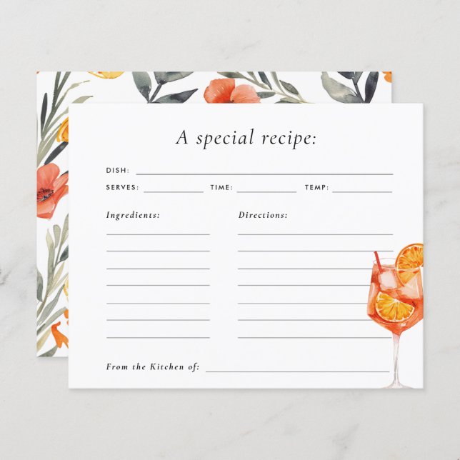 Aperol Spritz Floral Watercolor Bridal Card (Frente/Verso)