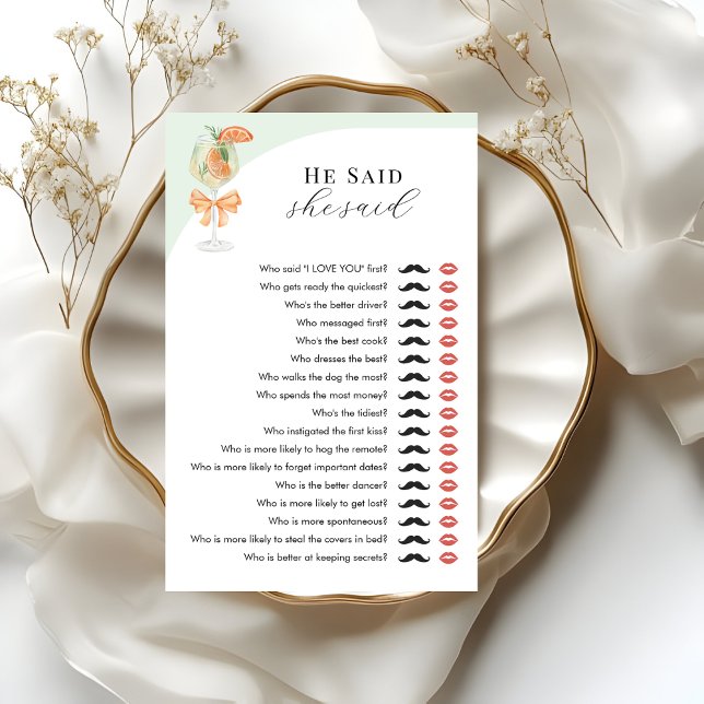 Aperol Spritz He Said She Said Bridal Shower Game (Criador carregado)