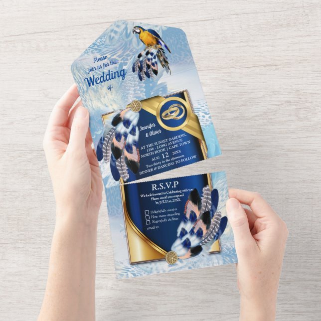 Apoio de Sonho Azul Convite de Casamento Tudo em U (Aba destacável)