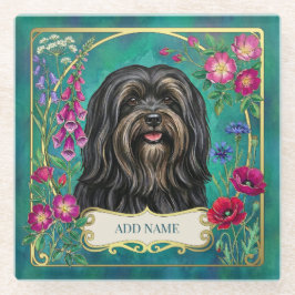 Apoio de Vidro Personalizado Lhasa Apso Preto e Be