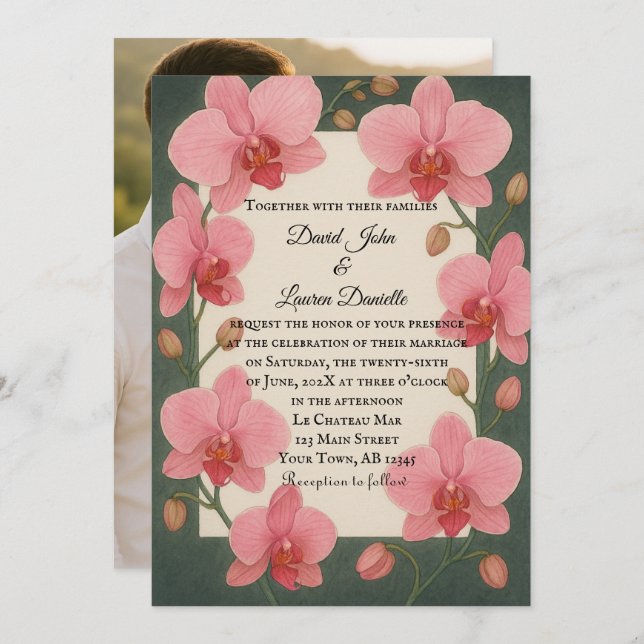 Após Convite Orquídeo De Casamento Fotográfico (Frente/Verso)