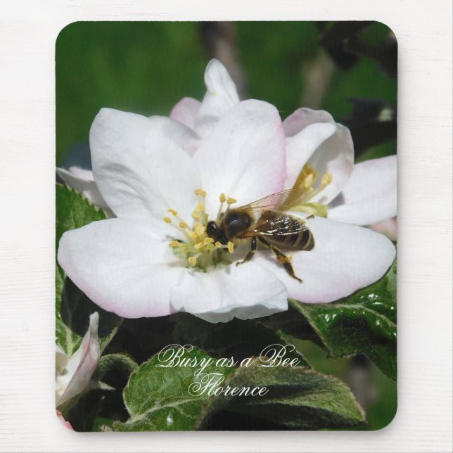 Apple Blossom & Bee Macro Photo | Mousepad (Frente)