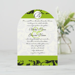 Apple Green Black Damask Swirls Convite Para Casam