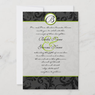 Apple Green Damask Swirls Convite Para Casamento