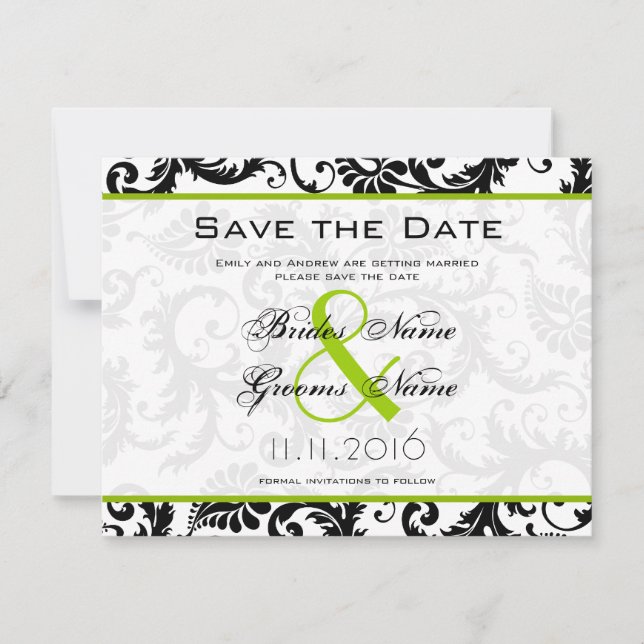 Apple Green Damask Swirls Convite Para Casamento (Frente)