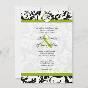 Apple Green Damask Swirls Convite Para Casamento