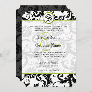 Apple Green Damask Swirls Convite Para Casamento