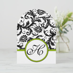 Apple Green Damask Swirls Convite Para Casamento