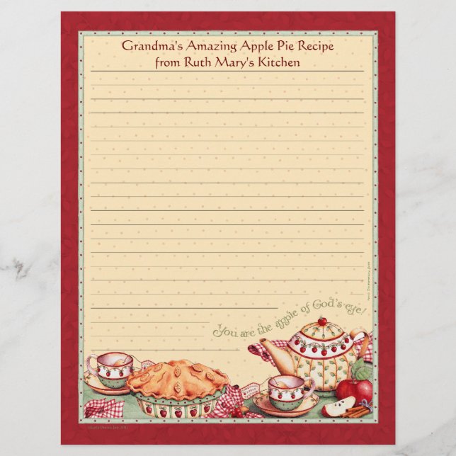 Apple of God's Eye Recipe Paper for Recipe Binders (Frente)