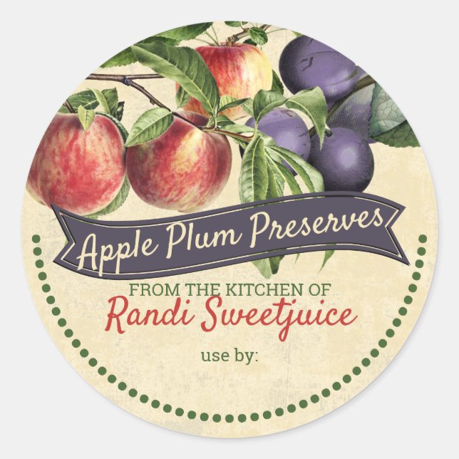 Apple plum jam preserva etiqueta de latão para uso (Frente)