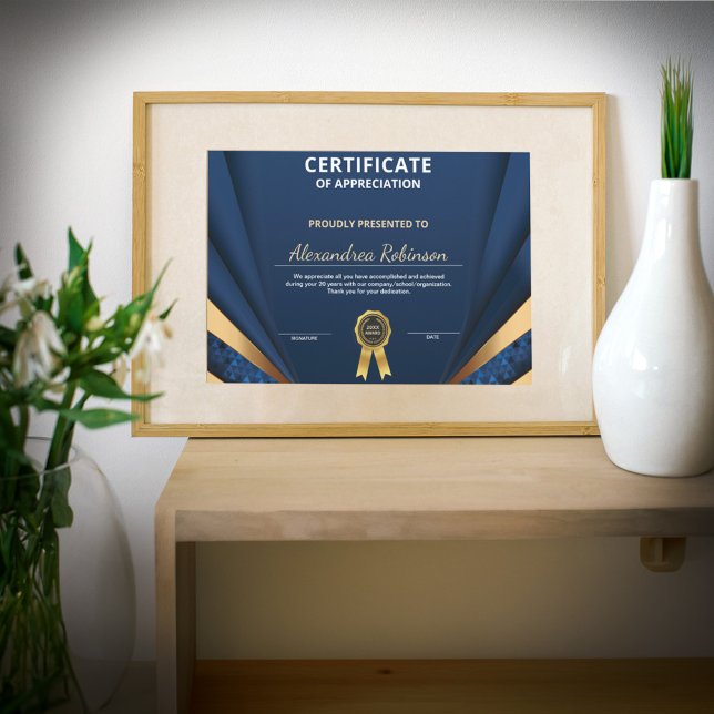 Apreciação Conquista do Certificado Azul Dourado (Appreciation Achievement Gold Blue Certificate is great for those who work hard to get it. )