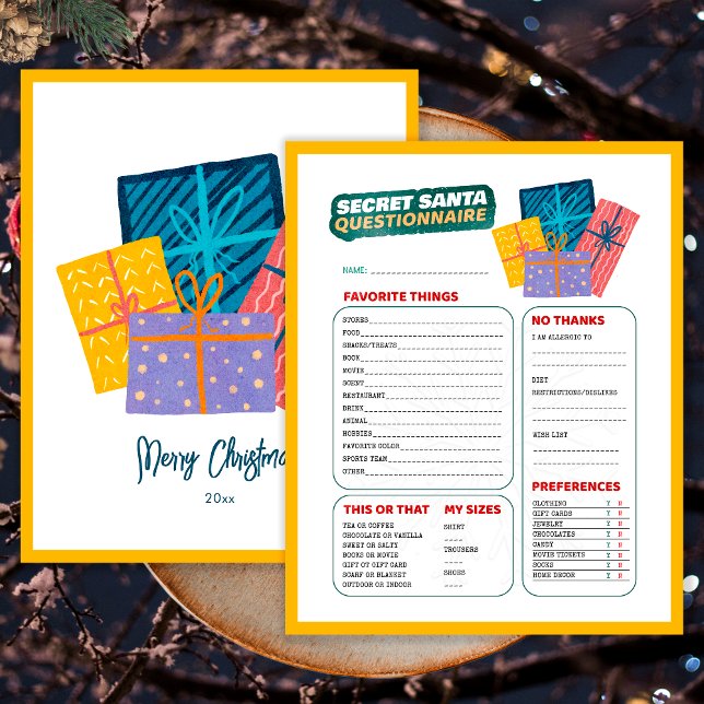 Apresenta o Questionário de Papais noeis Secretos  (Front and Back)