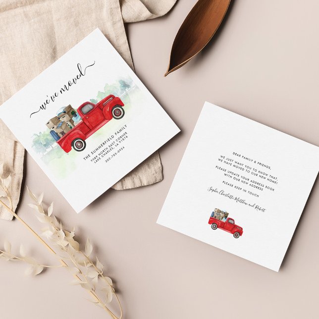 Apresentamos o Anúncio de Movimentação de Cores de (Moving Address Update Watercolor Red Truck Announcement)