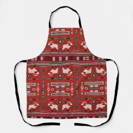 Apron Africano Contemporâneo em Vermelho e Branco