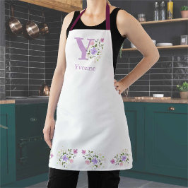 Apron com o nome inicial do Wearer com flores