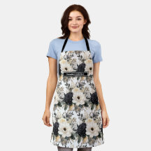Apron Floral Branco e Preto de Tamanho Médio