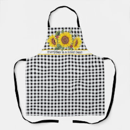 Apron Gingham Preto com Girassóis Personalizável