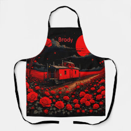 Apron with Train Box Car and Roses 
