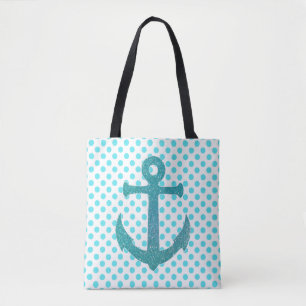 Aqua Anchor e pontos Tote Bag