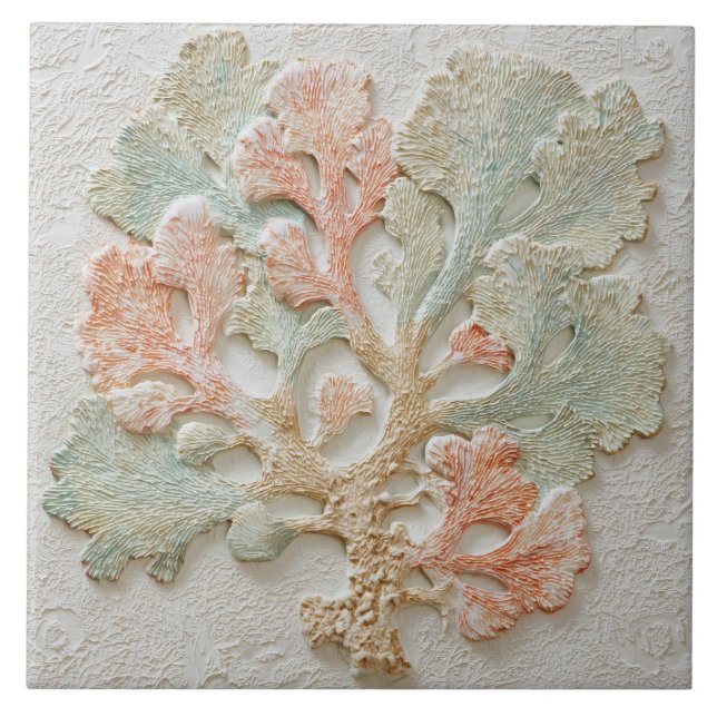 Aqua and Coral Coastal Sea Branch Art (Frente)