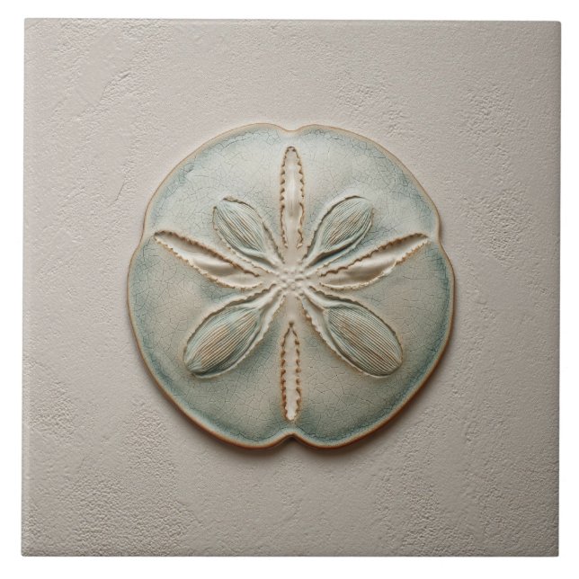Aqua and Sand Coastal Sand Dollar Relief Artwork (Frente)