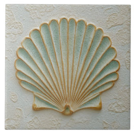 Aqua and Sand Coastal Scallop Shell