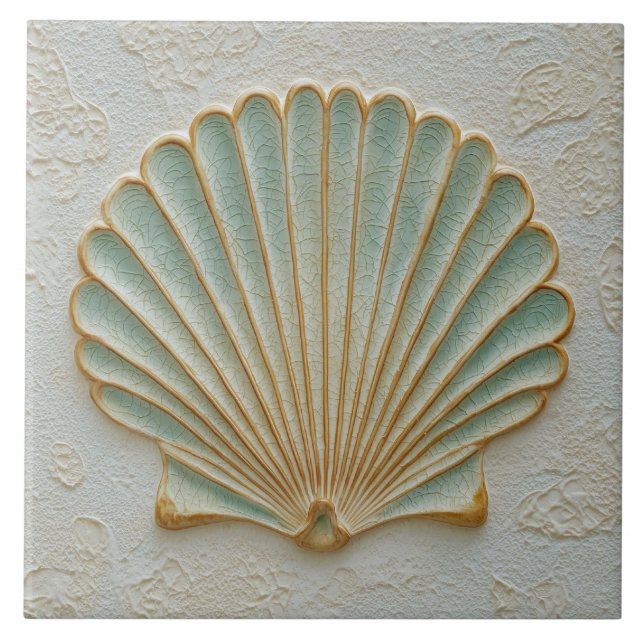 Aqua and Sand Coastal Scallop Shell (Frente)