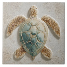 Aqua and Sand Coastal Sea Turtle Art