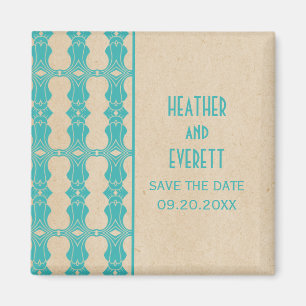 Aqua Art Deco Border Imã salve a data