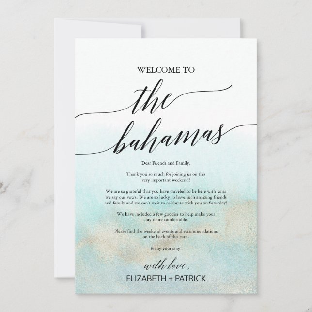 Aqua Beach As Bahamas - Carta de Boas-vindas e Iti (Frente)