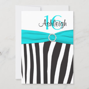 Aqua, Black, Zebra Branca 16.º Convite de Anivers