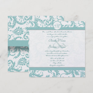 Aqua Blue Damask Swirls Convite Para Casamento