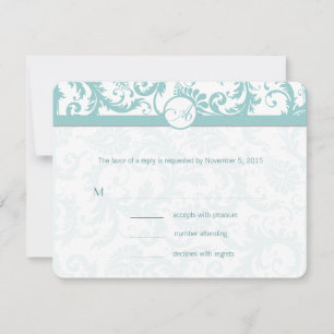 Aqua Blue Damask Swirls Convite Para Casamento