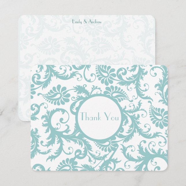Aqua Blue Damask Swirls Convite Para Casamento (Frente/Verso)