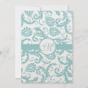 Aqua Blue Damask Swirls Convite Para Casamento