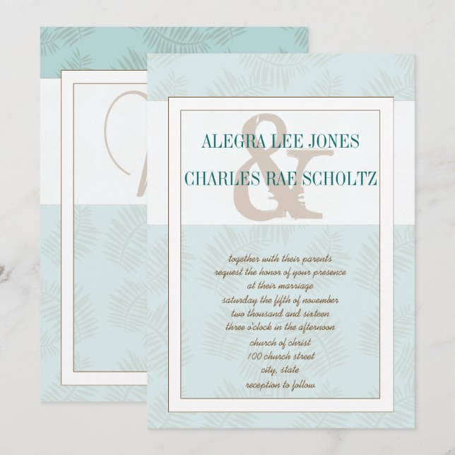 Aqua Blue e Brown deixam convite para casamento (Frente/Verso)