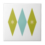 Aqua Blue Green Yellow Diamonds Stars Mid Century<br><div class="desc">This colorful mid century modern ceramic tile features aqua blue and avocado green diamonds,  with yellow colored stars. So fun to add to your tiling project!</div>