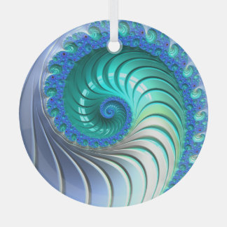 Aqua Blue Nautilus Shell Fractal Spiral