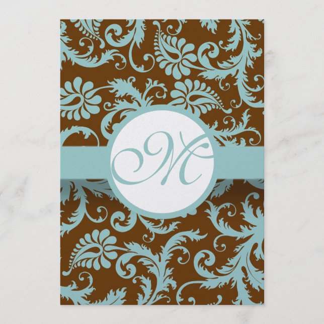 Aqua Blue no menu Brown Casamento tema damasco (Frente)